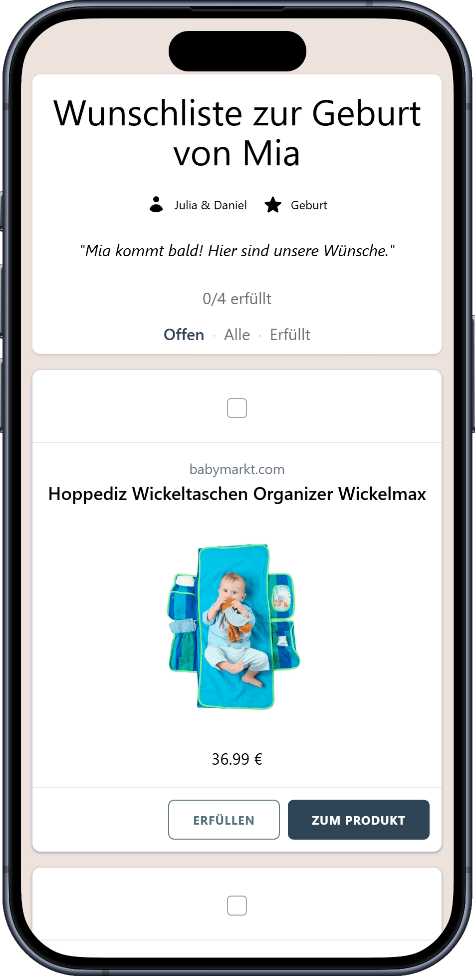 So sieht deine fertige Wunschliste aus