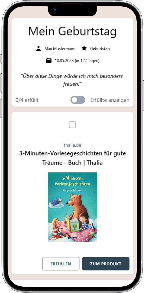 So sieht deine fertige Wunschliste aus