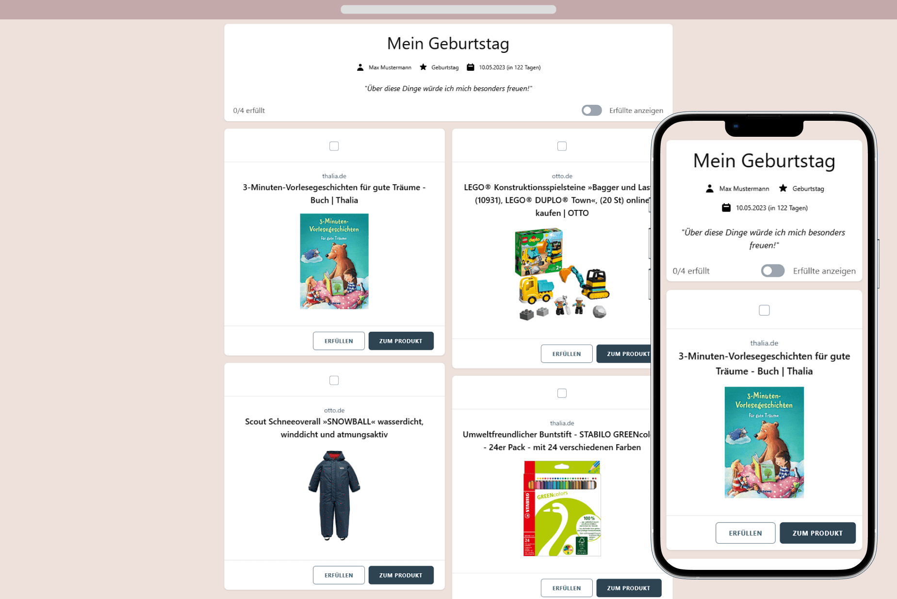 So sieht deine fertige Wunschliste aus