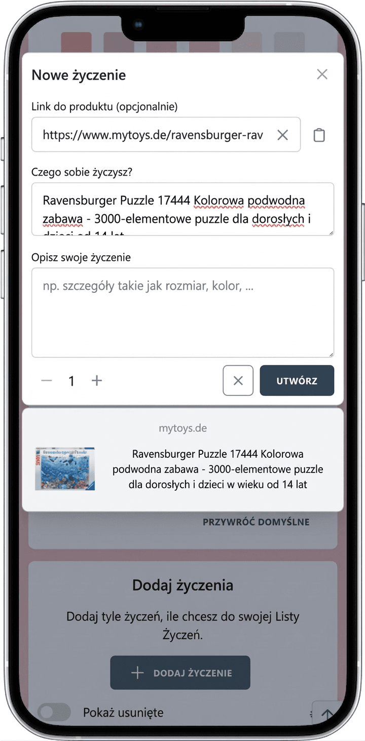 Jak dodać życzenia do listy życzeń